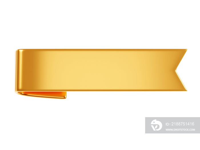 Golden ribbon banner 3d render  - simple text tag or label for sale and promotion message.