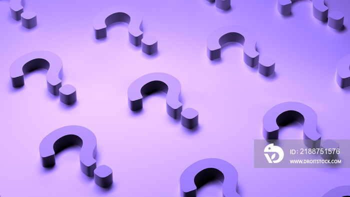 Question marks purple color banner. Question symbols. 3D render.