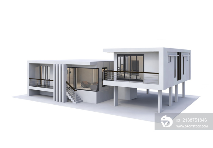 House 3d modern style rendering on white background.