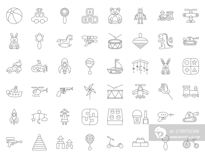 Baby toy thin line flat related icon set for web and mobile applications. It can be used as logo, pictogram, icon, infographic element