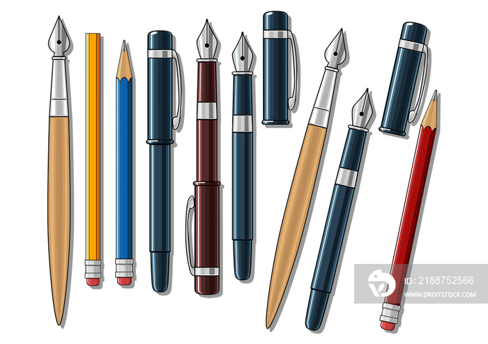 Different pens and pencils vector illustration