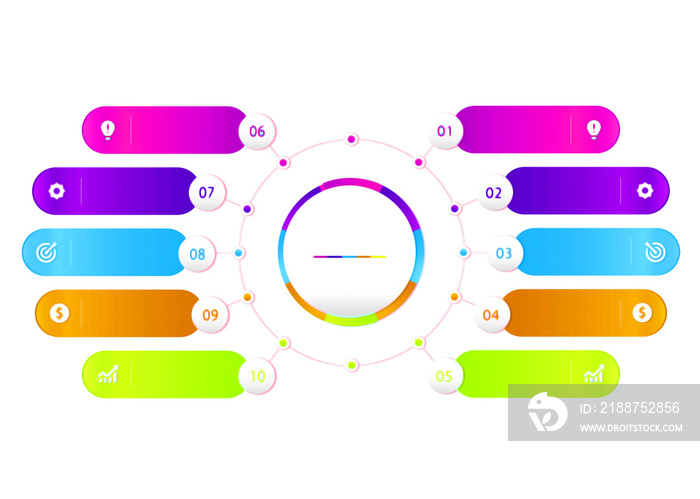 Colorful ten steps object for infographic template.