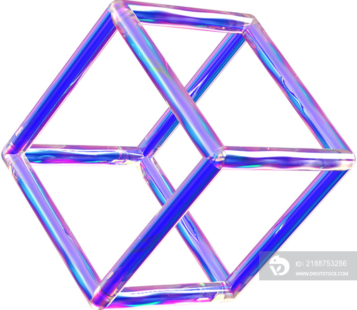 Holographic geometric shape isolated on transparent background. 3D rendering