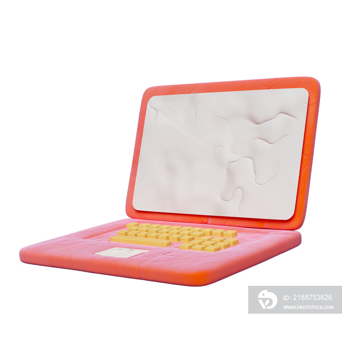 3d laptop computer monitor from plasticine isolated. minimal notebook clay toy icon concept, 3d render illustration