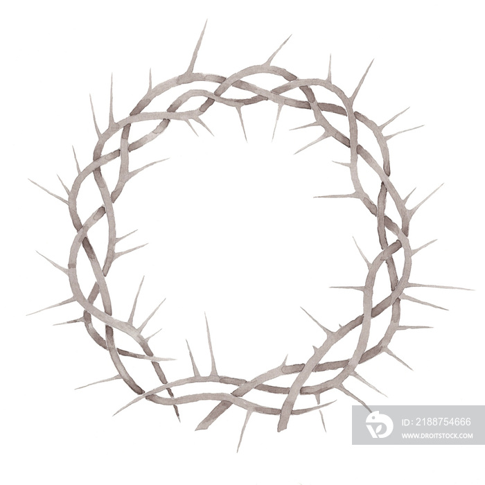 Beautiful elegant watercolor crown of thorns illustration print isolated on white