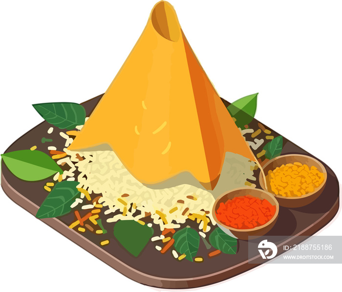 Masala Dosa unique served illustration, Indian traditional food with sambhar