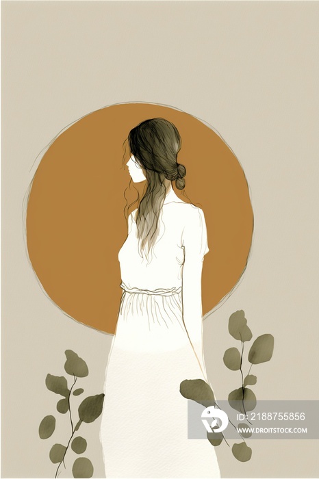 minimalist, two toned boho, drawing, earth tones, AI assisted finalized in Photoshop by me