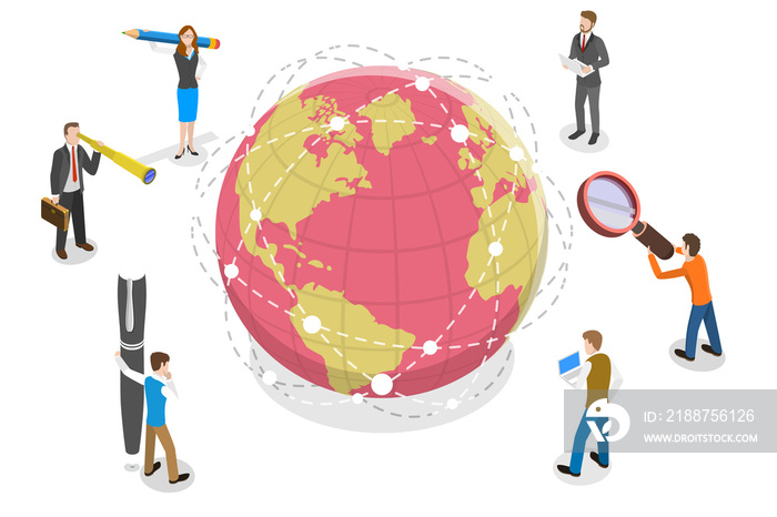 Isometric Flat  Concept of Global Outsourcing, Company Remote Management.