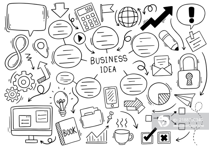 Hand drawn business Idea doodles on white background