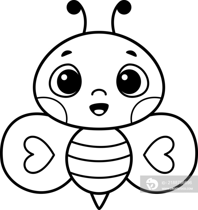 Cute Bee Coloring Page Cartoon Illustration