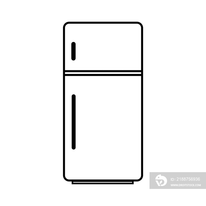 Fridge icon isolated on white background. Refrigerator illustration close-up. Cooler, freezer, cold store, condenser pictogram