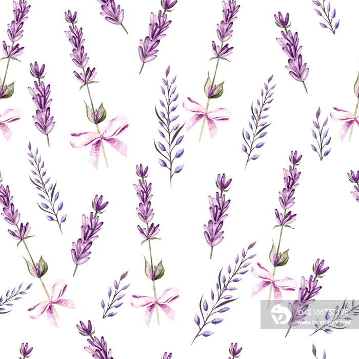 Watercolor pattern with Lavender. Hand painting. Watercolor.