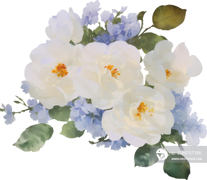Watercolor illustration of white peonies flower bouqet png isolated on transparent background. Floral arrangment graphic, watercolor illustration for mother’s day.