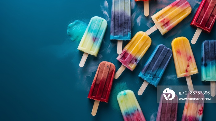 Colorful popsicles on a blue background