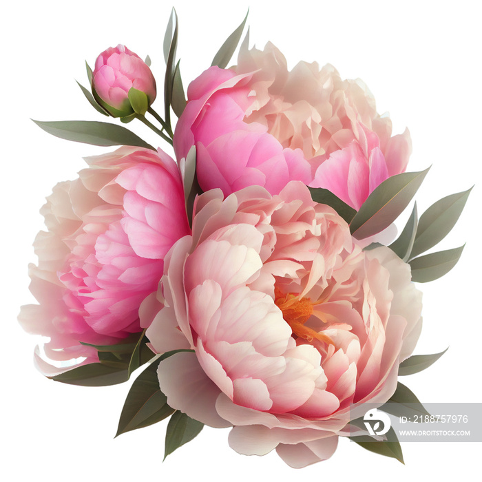 Bouquet of peonies on a transparent background. Png file. Floral arrangement. . For stickers, invitations, greeting cards, wedding card, decorations..