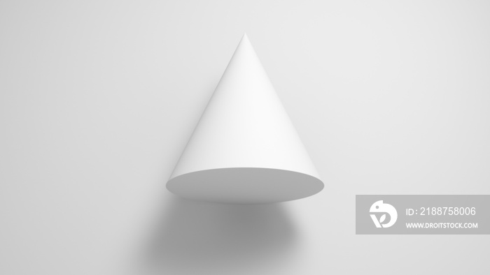 White cone shape over white wall with soft shadow, 3d