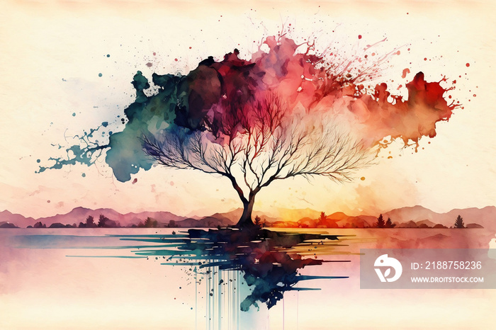 Abstract colourful background tree. Art, illustration.