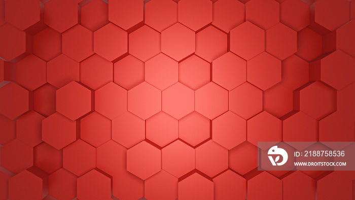 Hexagonal background with red hexagons, abstract futuristic geometric backdrop or wallpaper with copy space for text