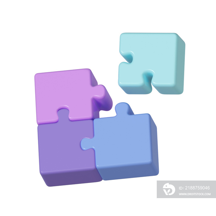 3D jigsaw puzzle pieces on pink background. Problem-solving, business concept. PNG icon isolated on white background. 3d rendering illustration. Clipping path