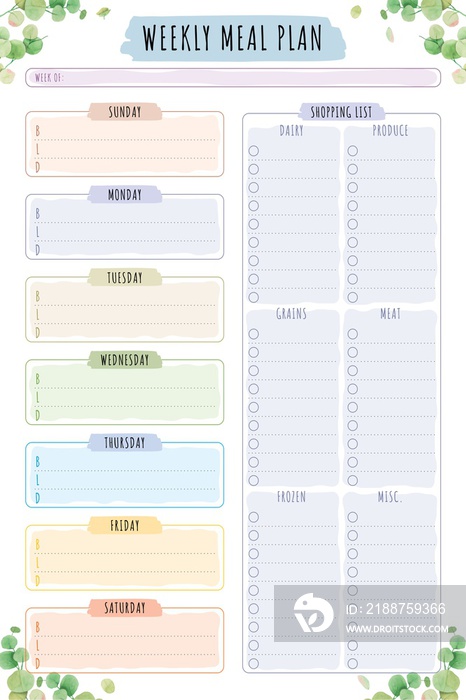 Colorful Weekly Meal Plan.