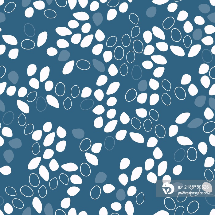 Bacteria cells seamless pattern for background and packaging. White ovals and contours on blue background. Organic cells. Microbe illustration