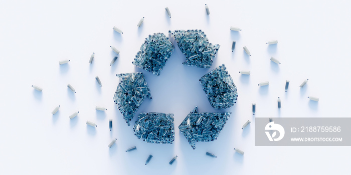 Recycle symbol made by infinite plastic bottles; original 3d rendering illustration