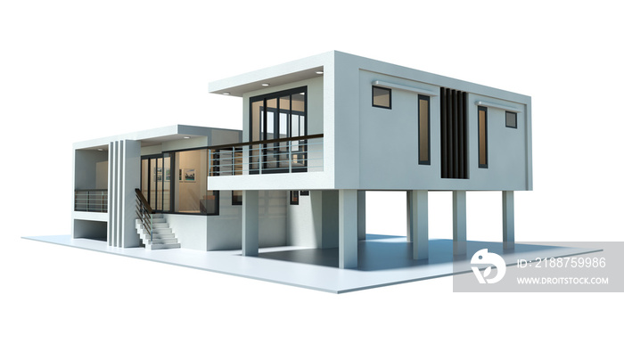 House 3d modern style rendering on white background.