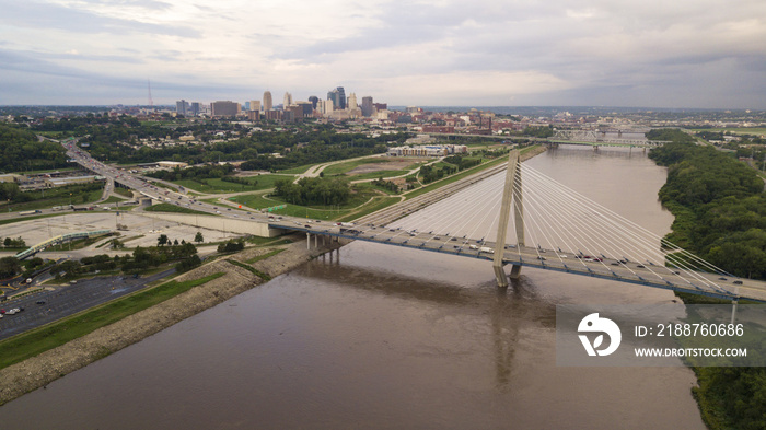 Over the Missouri River Bridge Architecture Rush Hour Traffic Kansas City MO