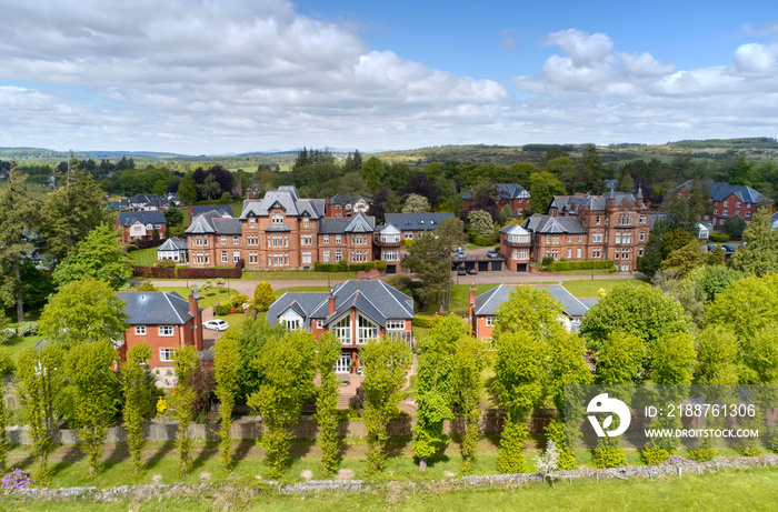 Luxury countryside rural village aerial view from above in St Andrews Scotland UK