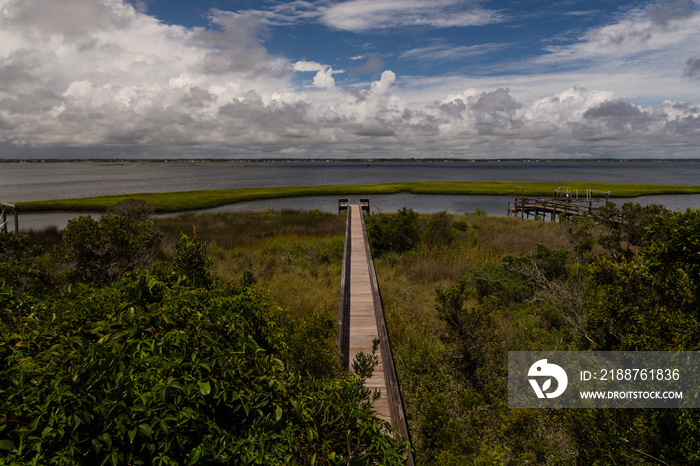 Long pier out to Bogue Sound, Emerald Isle, North Carolina landscape