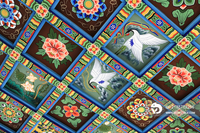 Decoration on ceiling of Bongeunsa temple, South Korea