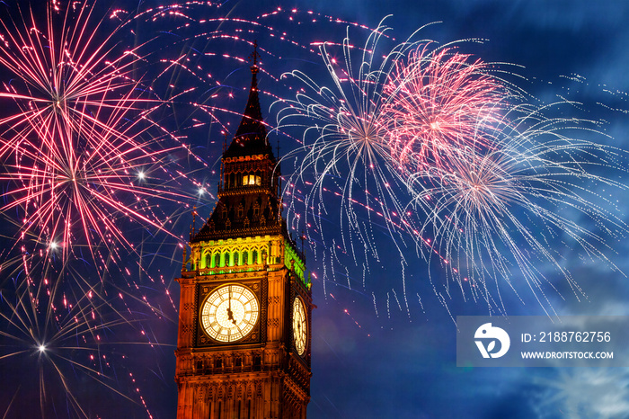 New Year in the city - Big Ben with fireworks