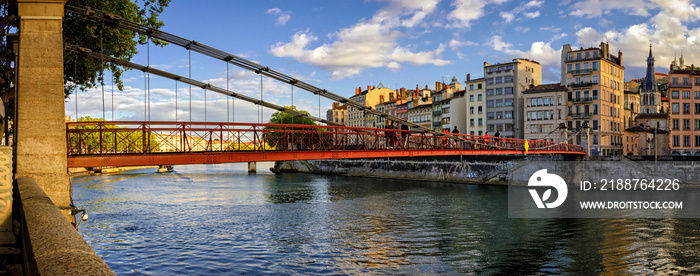 Lyon (France) Passerelle Saint-Vincent on river Saone