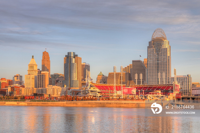 View of the Cincinnati skyline with Ohio River