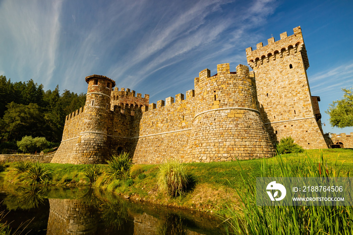 Sunny view of the 13th-century style Castello di Amorosa