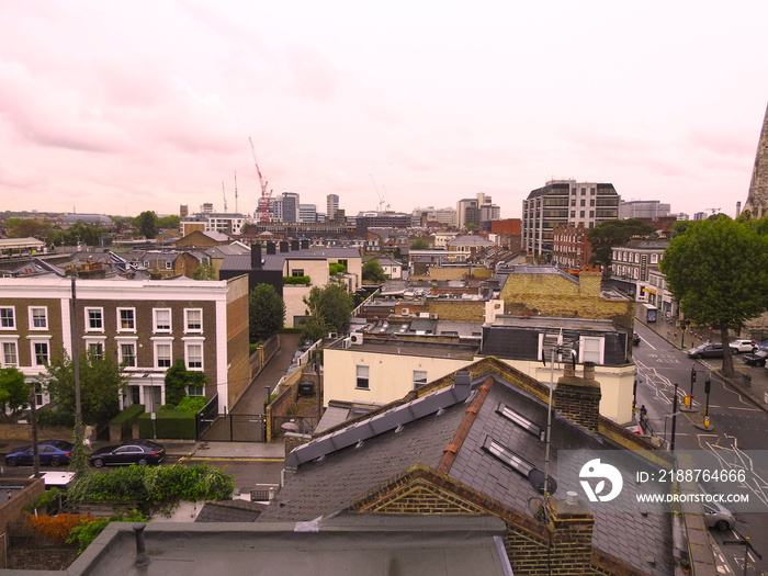 Panorama in London’s rooftops and buildings