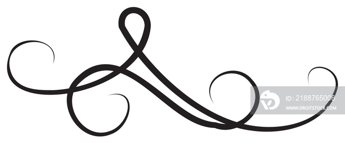 Calligraphic design  with black thin line. PNG with transparent background.