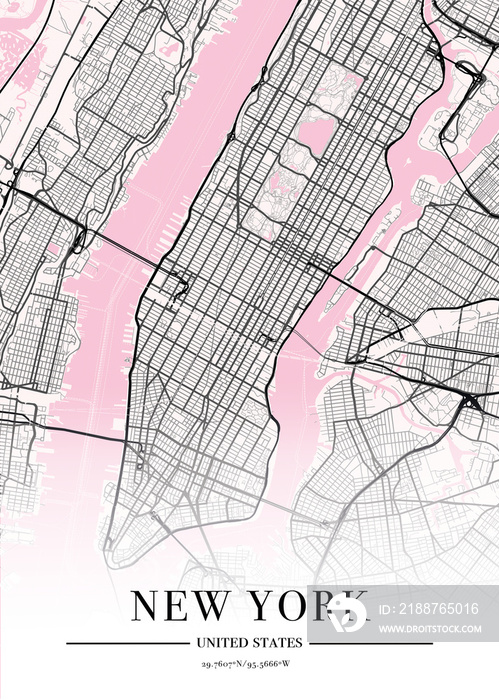 New York city map poster print. Detailed map of New York, Manhattan (United Stated).
