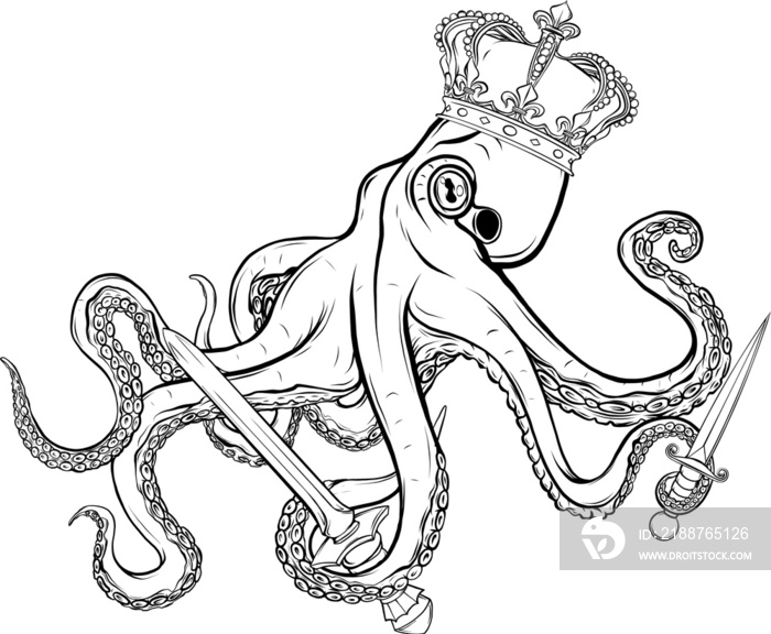 illustration of monochrome octopus on white background