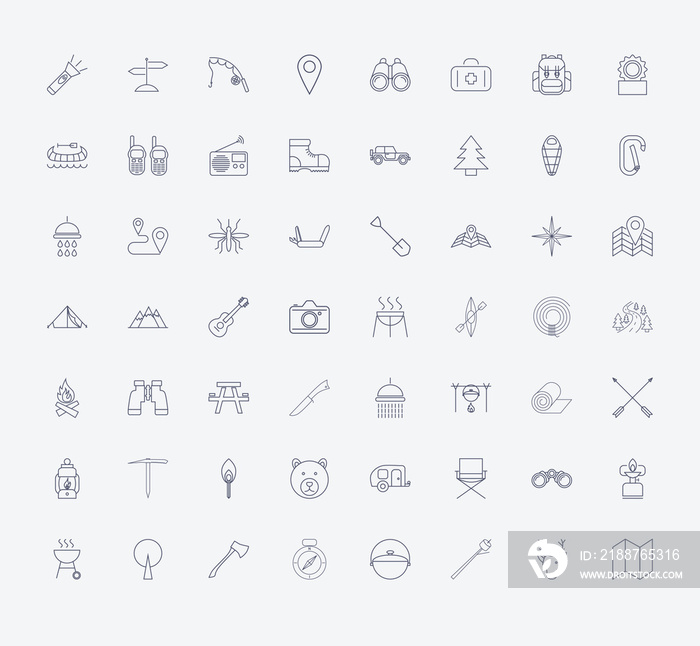 Set of Outline stroke Camping icons on white background