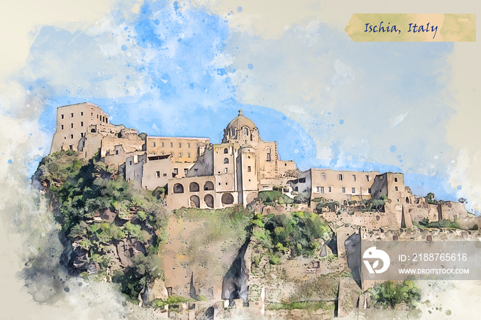 coast of Ischia, Italy  in sketch style