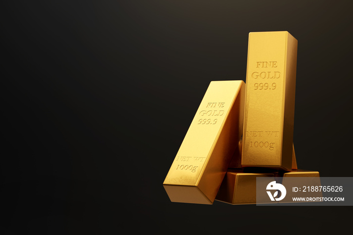 Gold bar on black background. Bullion trading and market concept. 3D rendering.
