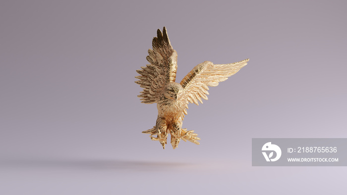 Gold Eagle in Flight Hunting Sculpture Front View 3d illustration 3d render