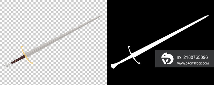 Long sword isolated on background with mask. 3d rendering - illustration