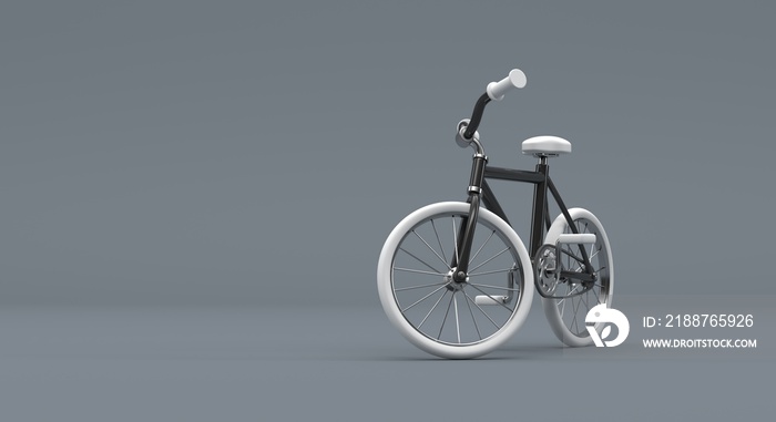bicycle, black  bicycle with white details, bicycle with plain background, flyer and baner for bicycles (3d illustration)
