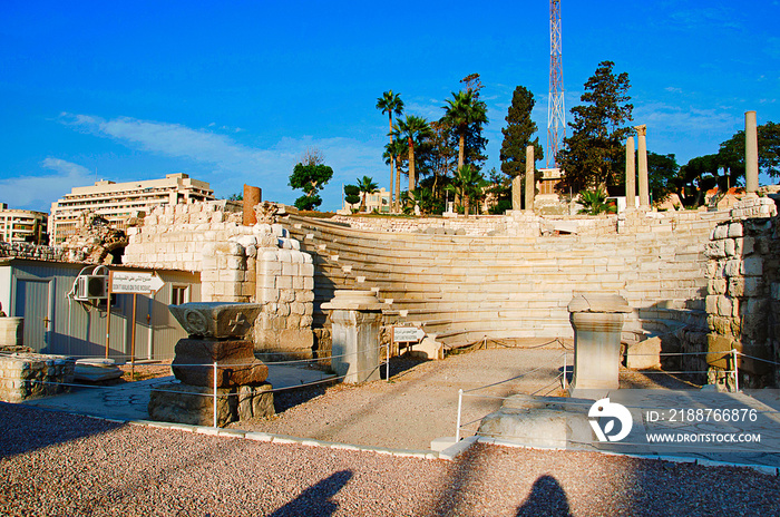 Partial view of Roman amphitheatre, The small Odeum, dating originally from the 2nd century AD