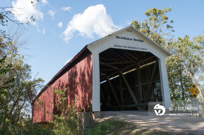 A vintage covered bridge in Parke County, Indiana