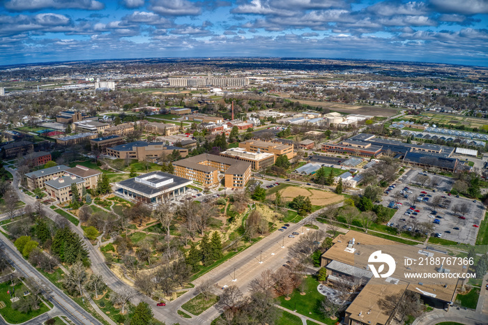 Aerial View of a large public University in Lincoln, Nebraska