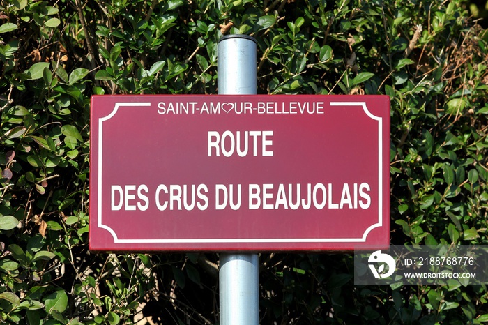 Road of Beaujolais wine sign, France