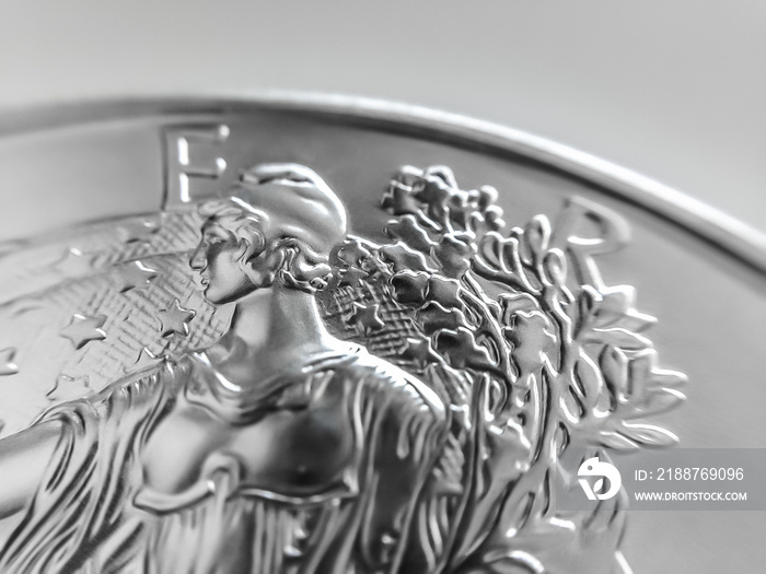 Macro Close up of a 999% Silver American Eagle Bullion Coin